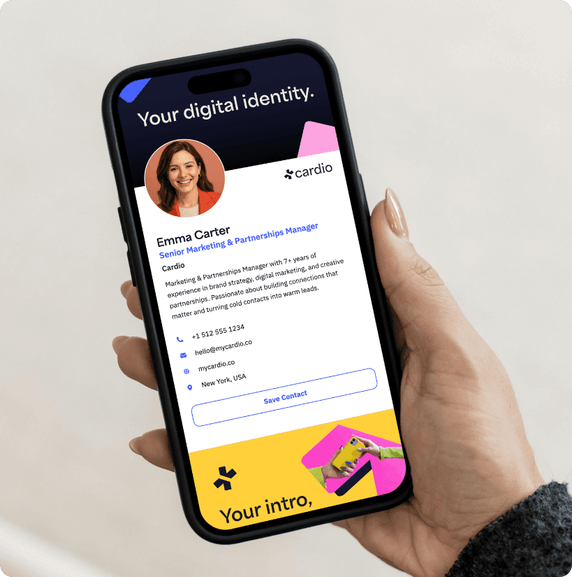 Cardio digital business card on smartphone